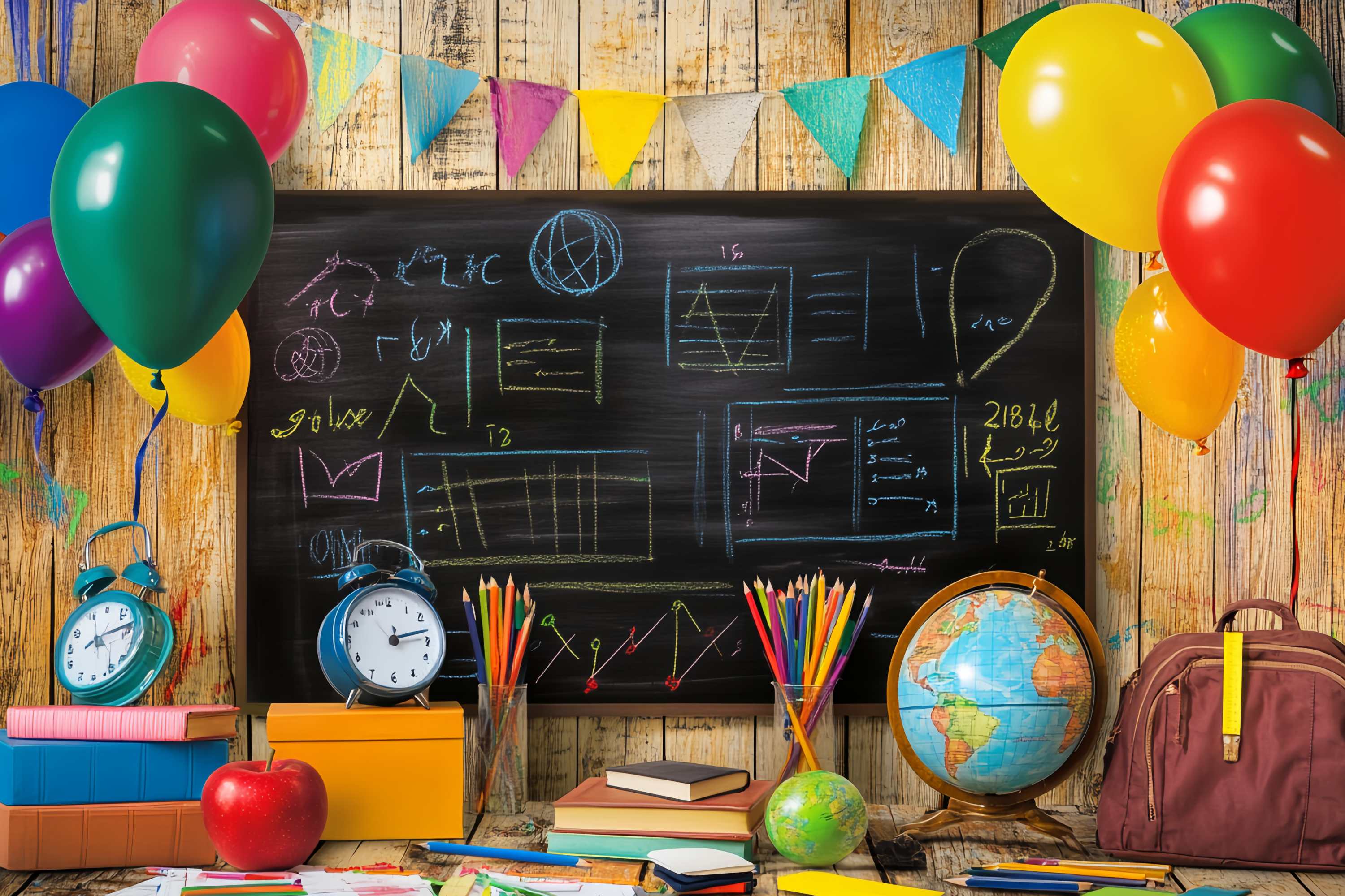 Back To School Chalkboard Backdrop Colorful Balloons Blackboard Supplies Back To School Backdrops UK LXX58-149