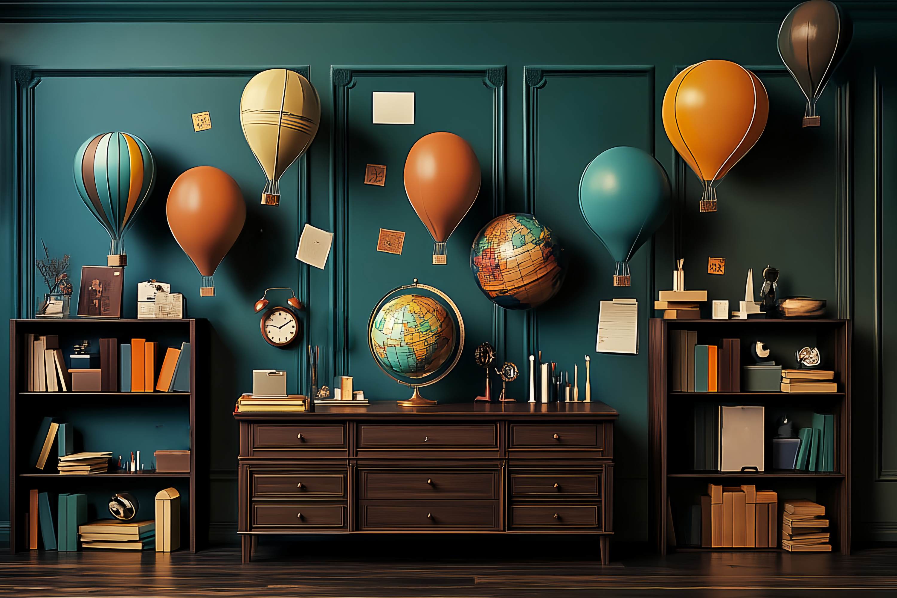 School Classroom Backdrop Hot Air Balloon Study Room Back To School Backdrops UK LXX58-151
