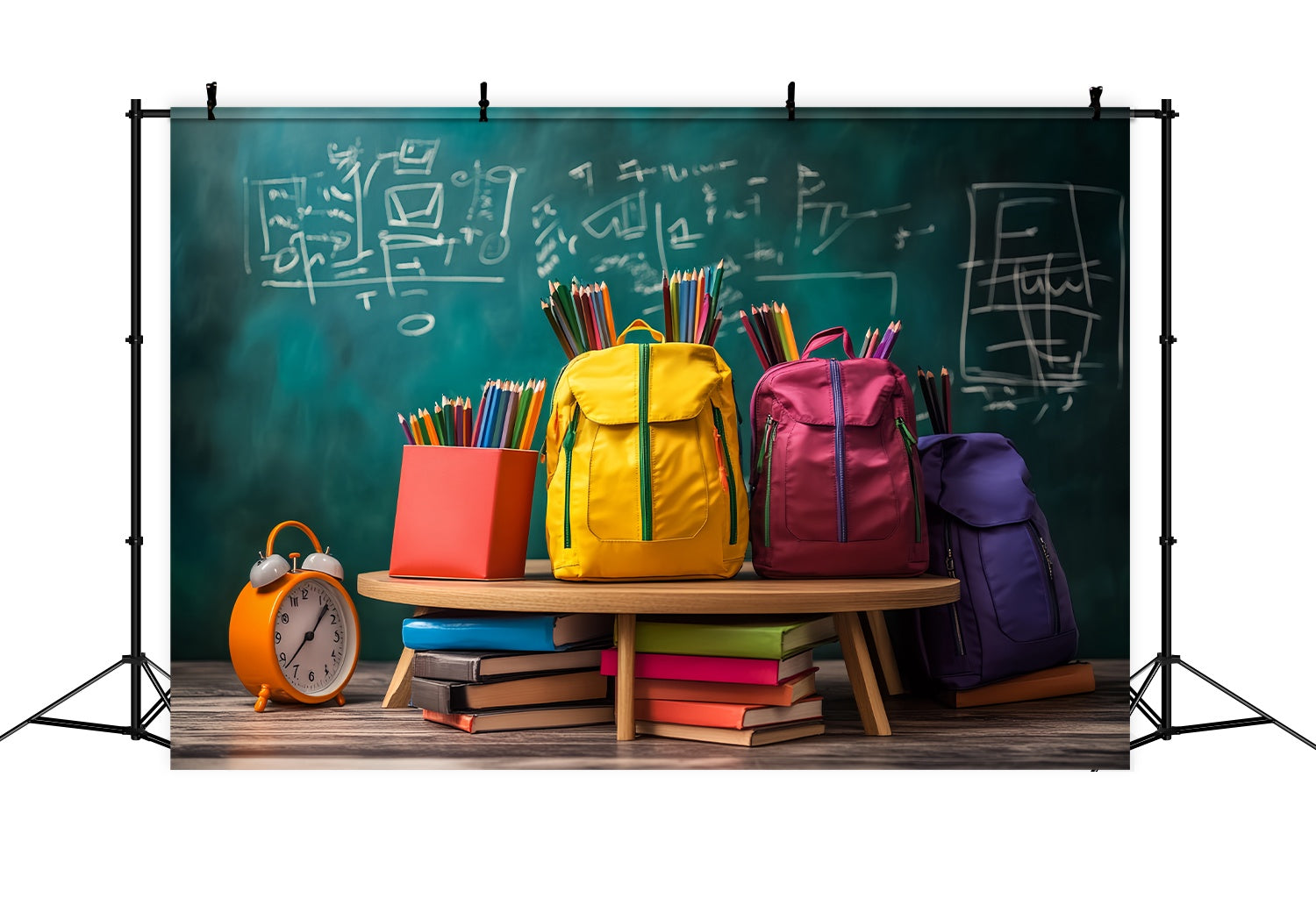 School Classroom Backdrop Colorful Backpack Chalkboard Display Back To School Backdrop UK LXX58-152