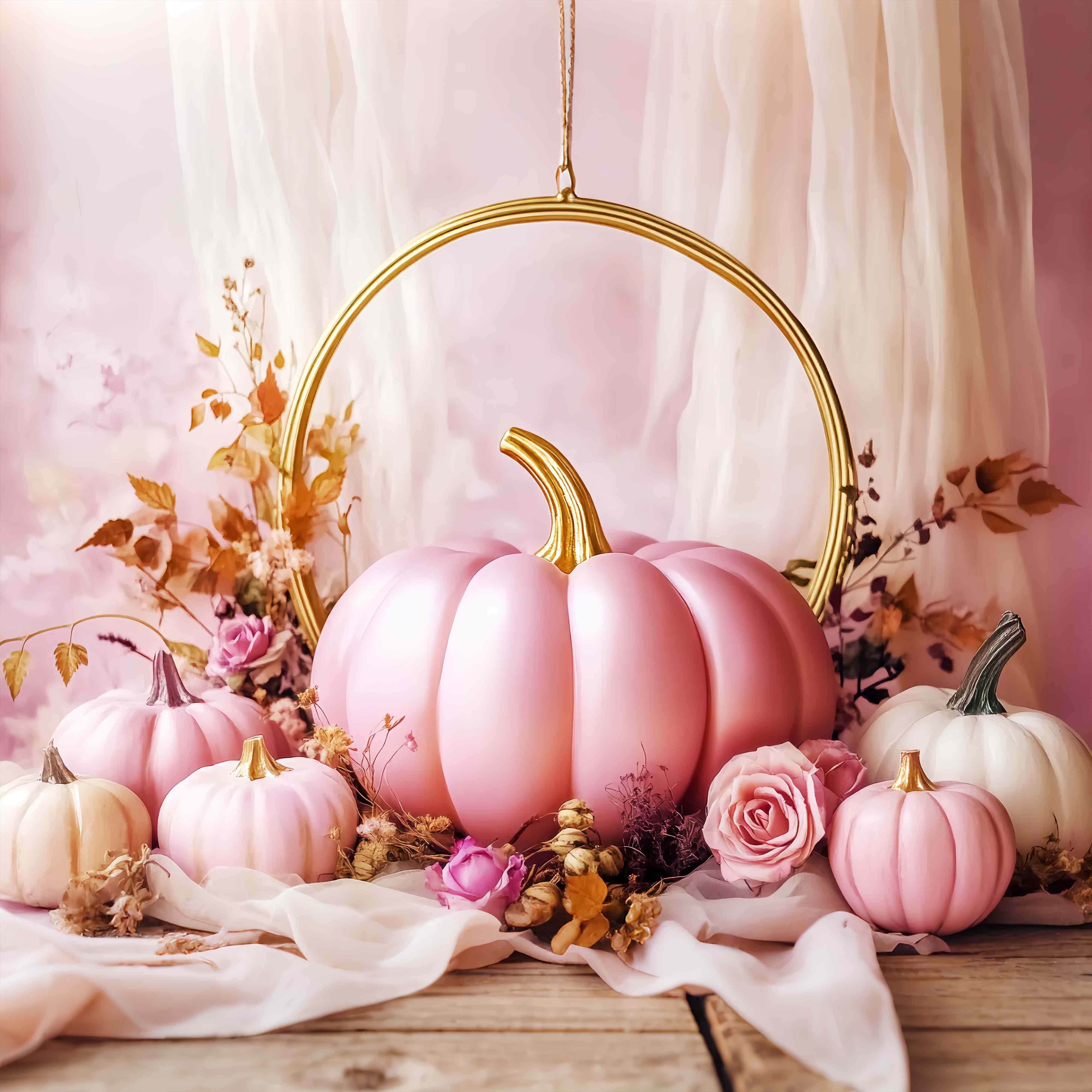 Fall Photo Backdrop Blush Pumpkin Rose Elegance Pink Backdrop UK LXX58-158