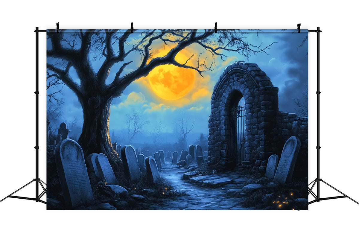 Halloween Graveyard Backdrop Creepy Grave Pathway Backdrop UK LXX58-16