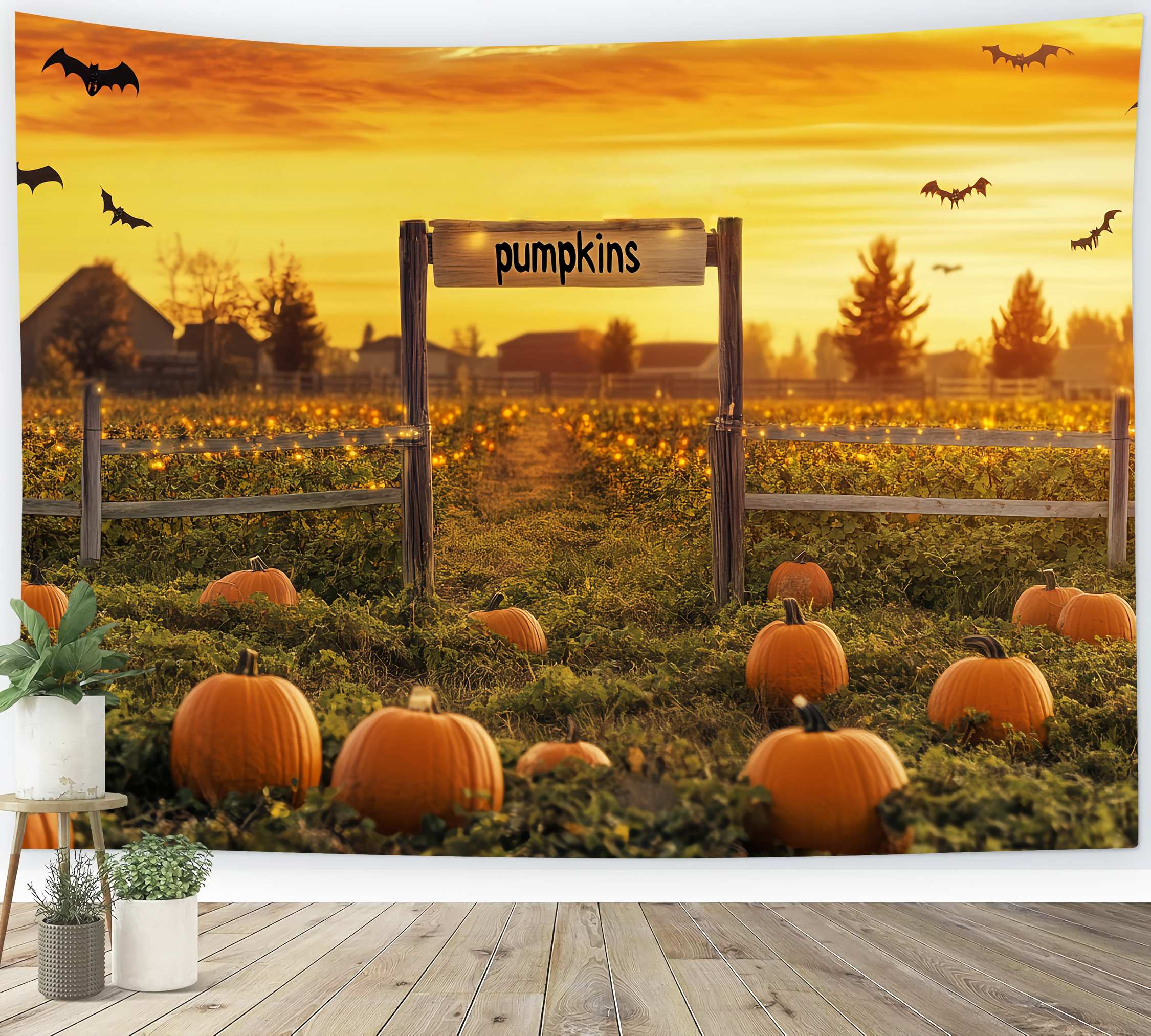 Fall Photo Backdrop Pumpkin Patch Sunset Bats Sunset Backdrop UK LXX58-164
