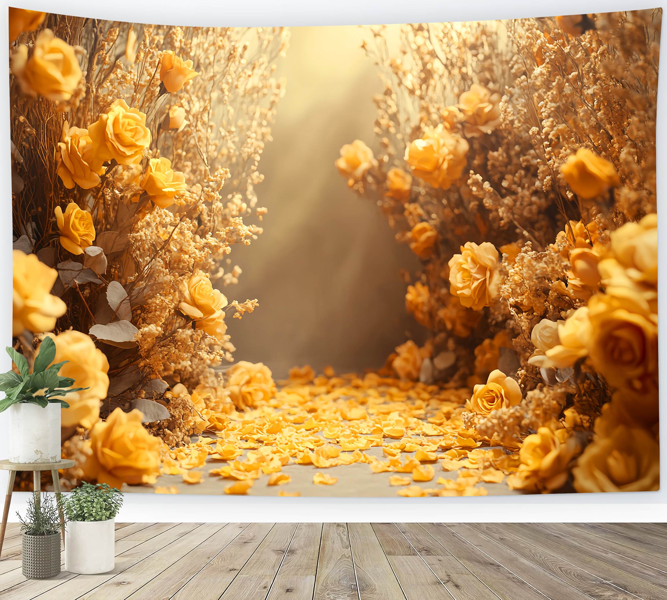 Fall Backdrops for Photography Golden Rose Petal Path Floral Backdrop UK LXX58-169