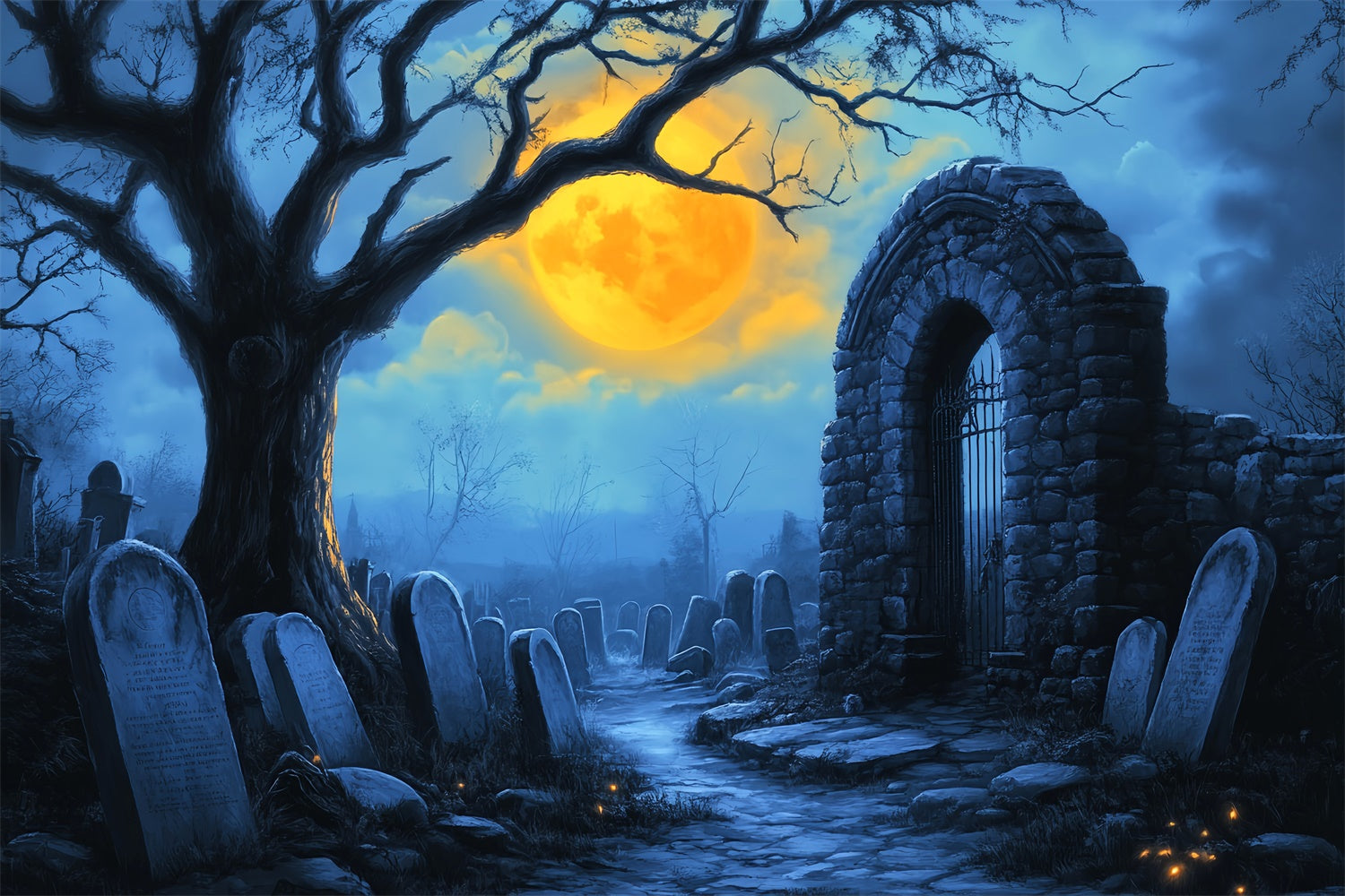 Halloween Graveyard Backdrop Creepy Grave Pathway Backdrop UK LXX58-16