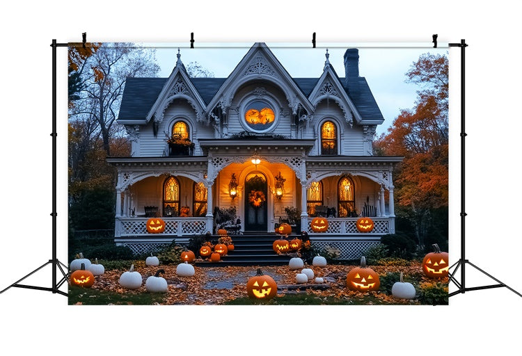 Haunted House Backdrop Pumpkin White Manor Backdrop UK LXX58-17