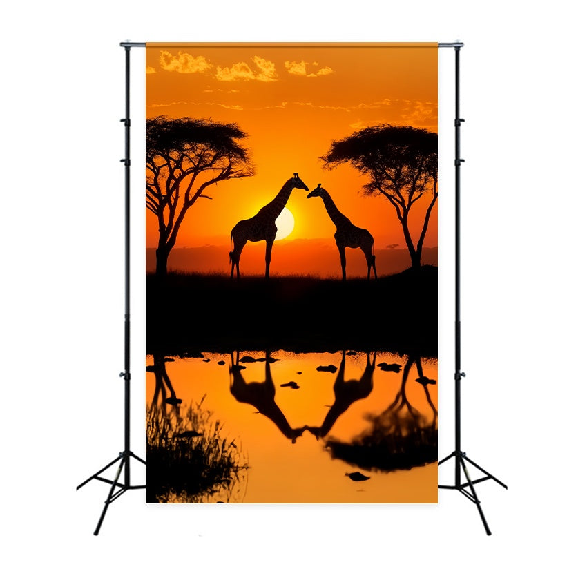 Fall Backdrop Ideas Giraffe Sunset Water Reflection Sunset Backdrop UK LXX58-175