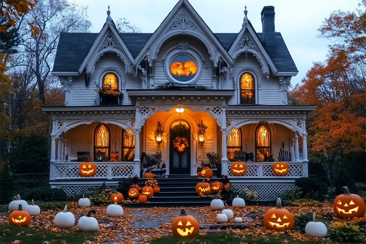 Haunted House Backdrop Pumpkin White Manor Backdrop UK LXX58-17