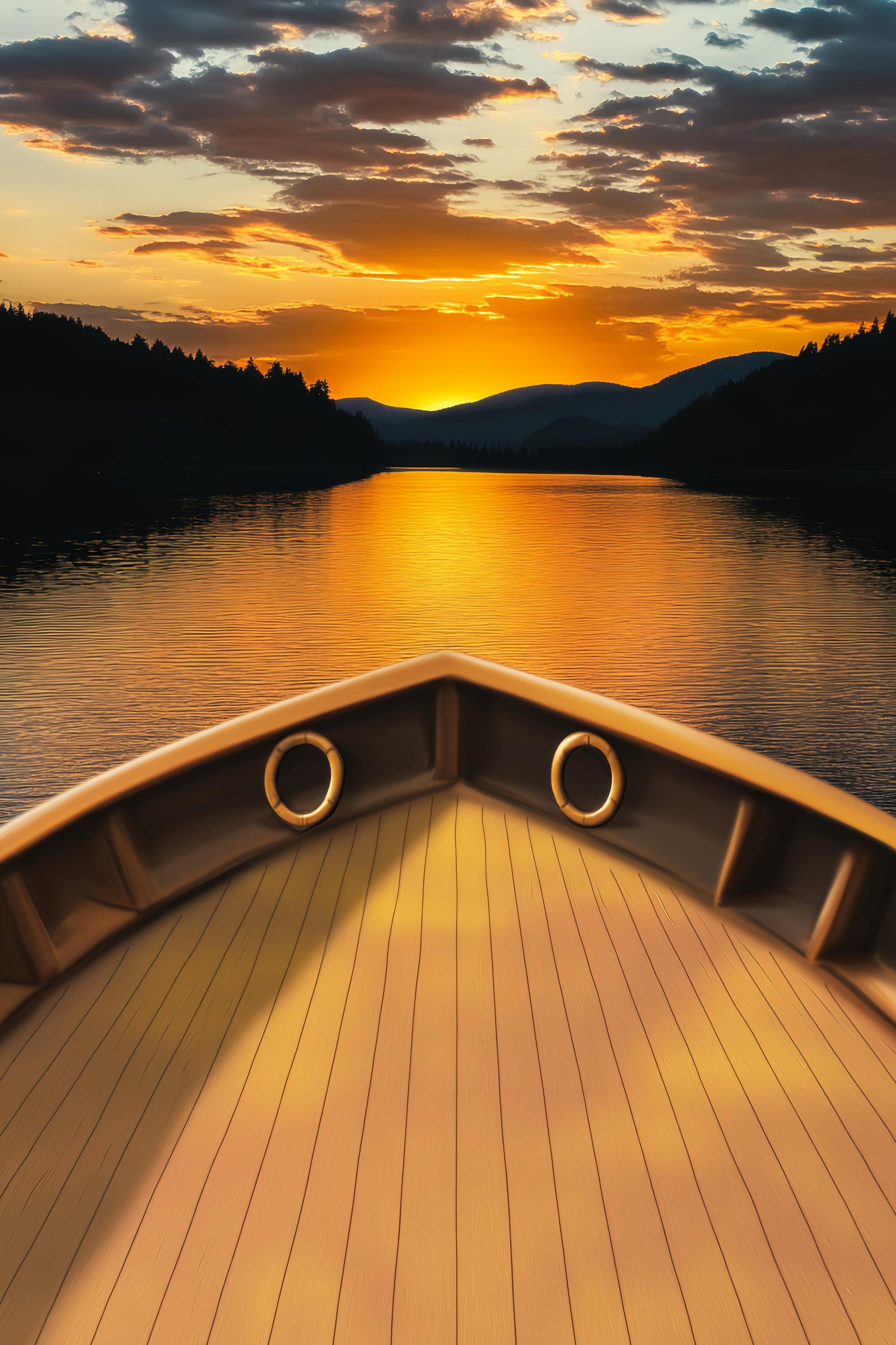 Fall Backdrops Golden Lake Horizon Boat Deck Sunset Backdrop UK LXX58-182