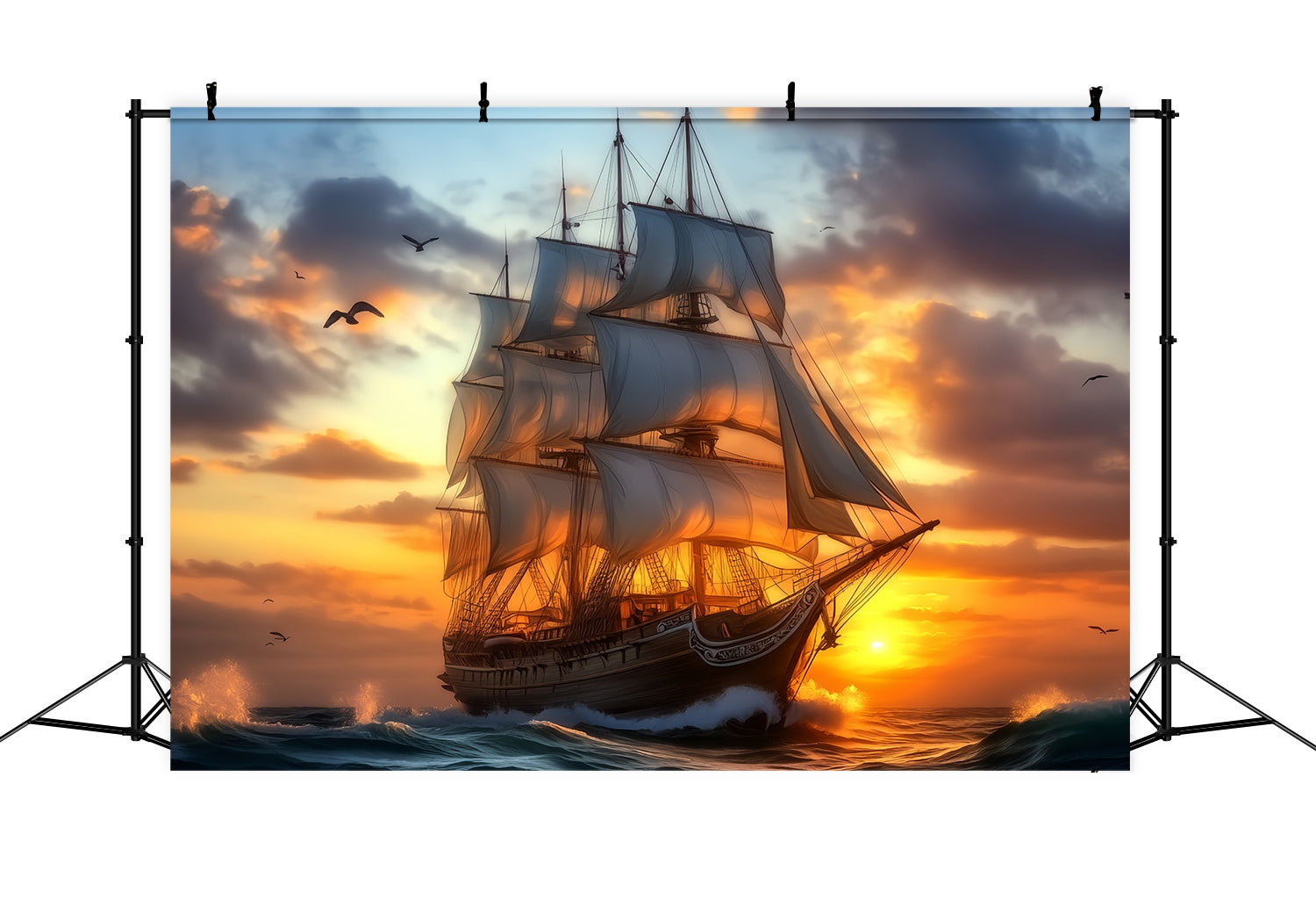 Fall Backdrop for Pictures Majestic Tall Ship Sunset Voyage Sunset Backdrop UK LXX58-184
