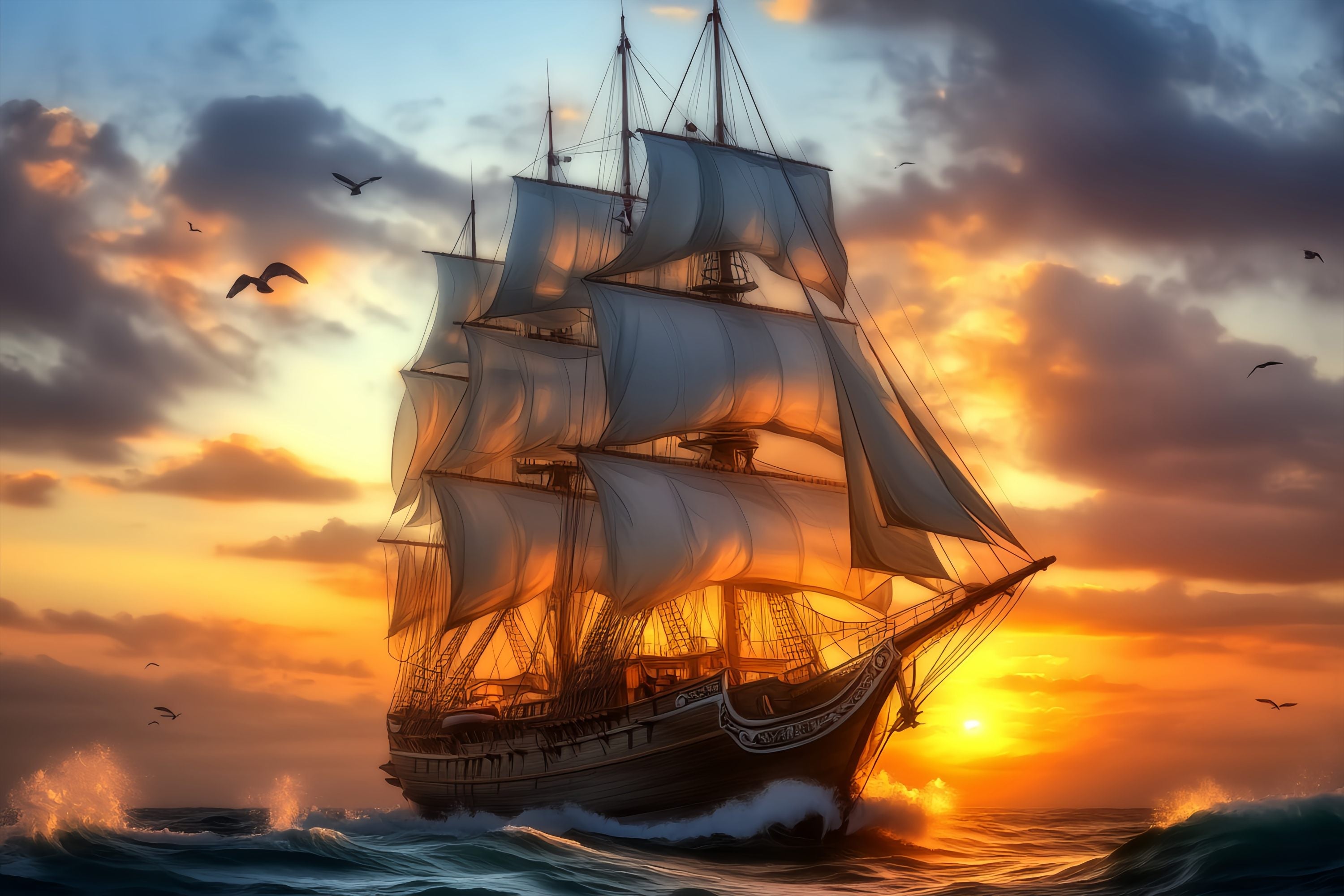 Fall Backdrop for Pictures Majestic Tall Ship Sunset Voyage Sunset Backdrop UK LXX58-184