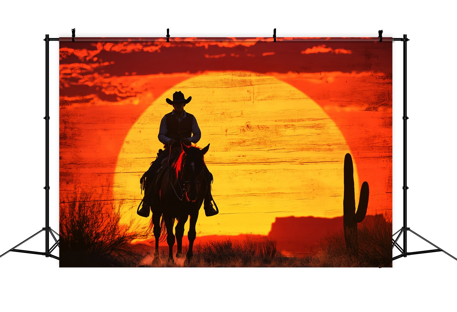 Fall Backdrop Cowboy Silhouette Fiery Sunset Cowboy Backdrop UK LXX58-186