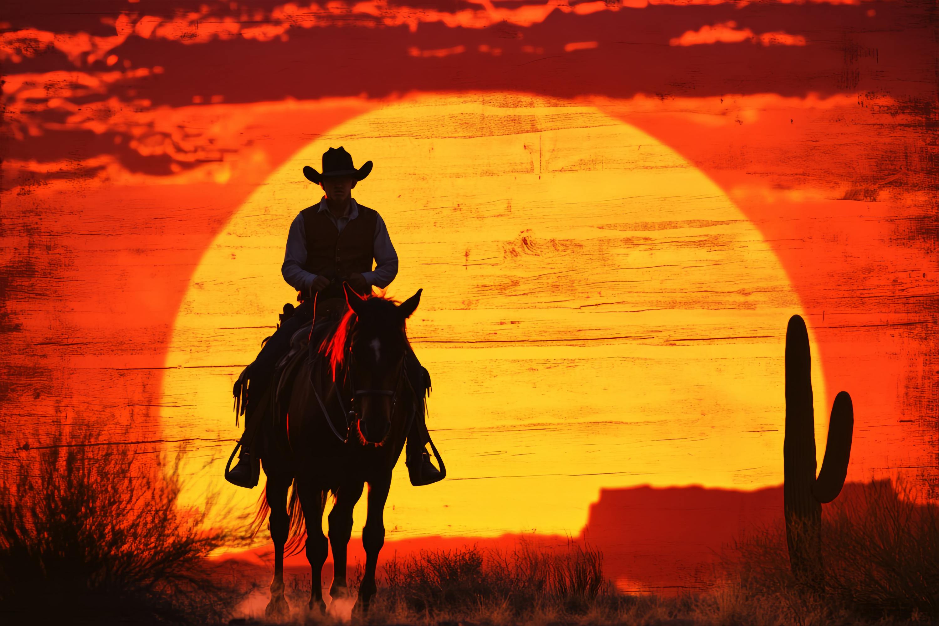 Fall Backdrop Cowboy Silhouette Fiery Sunset Cowboy Backdrop UK LXX58-186