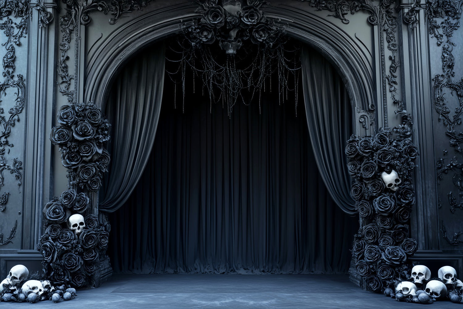 Halloween Wall Backdrop Gothic Skull Rose Backdrop UK LXX58-18