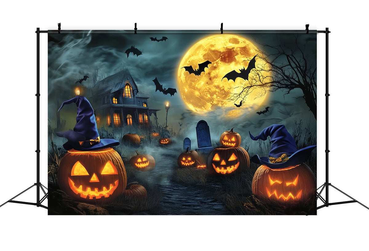 Halloween Photography Backdrop Witch Hat Pumpkin Backdrop UK LXX58-19