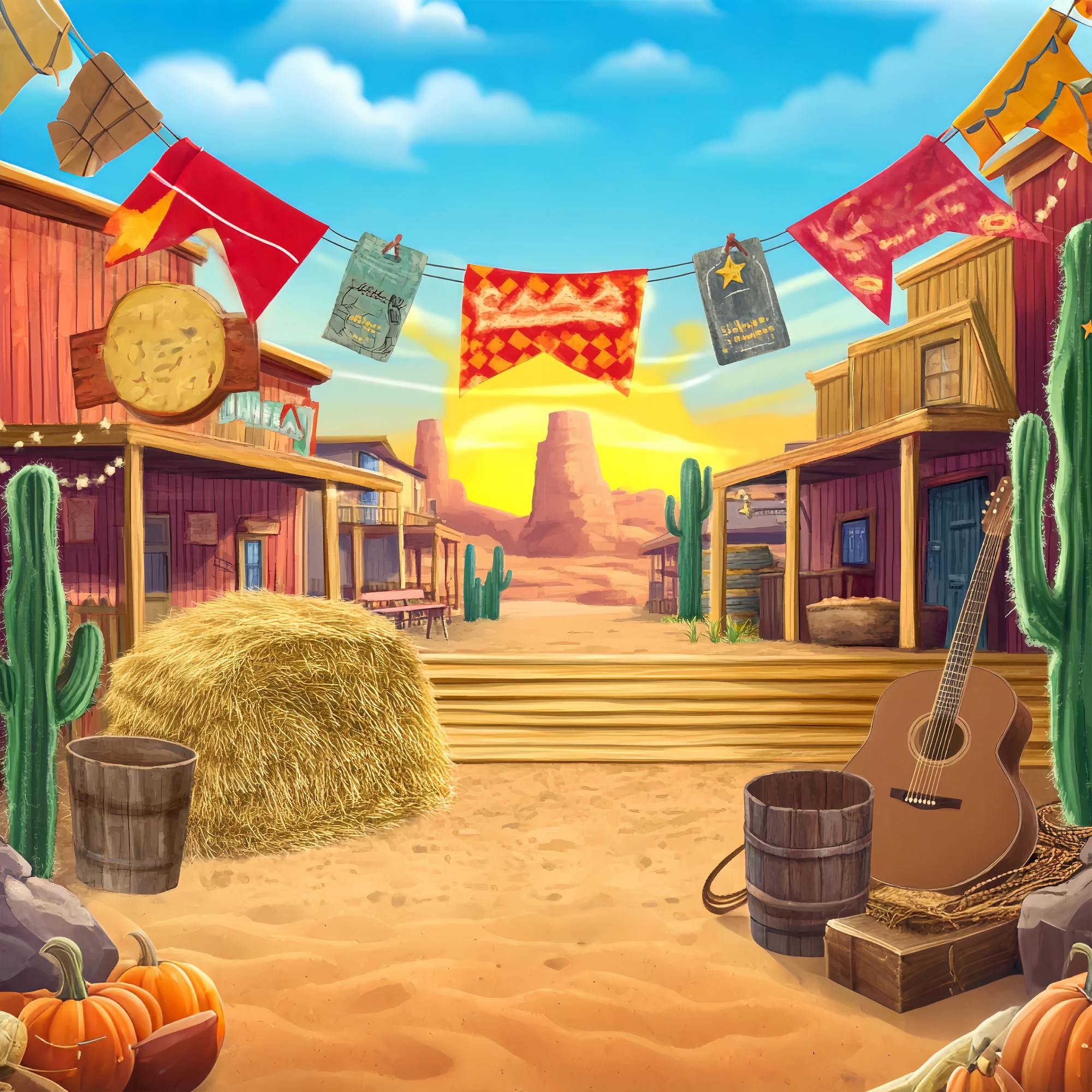 Fall Photo Backdrop Colorful Western Street Cactus Western Backdrop UK LXX58-192