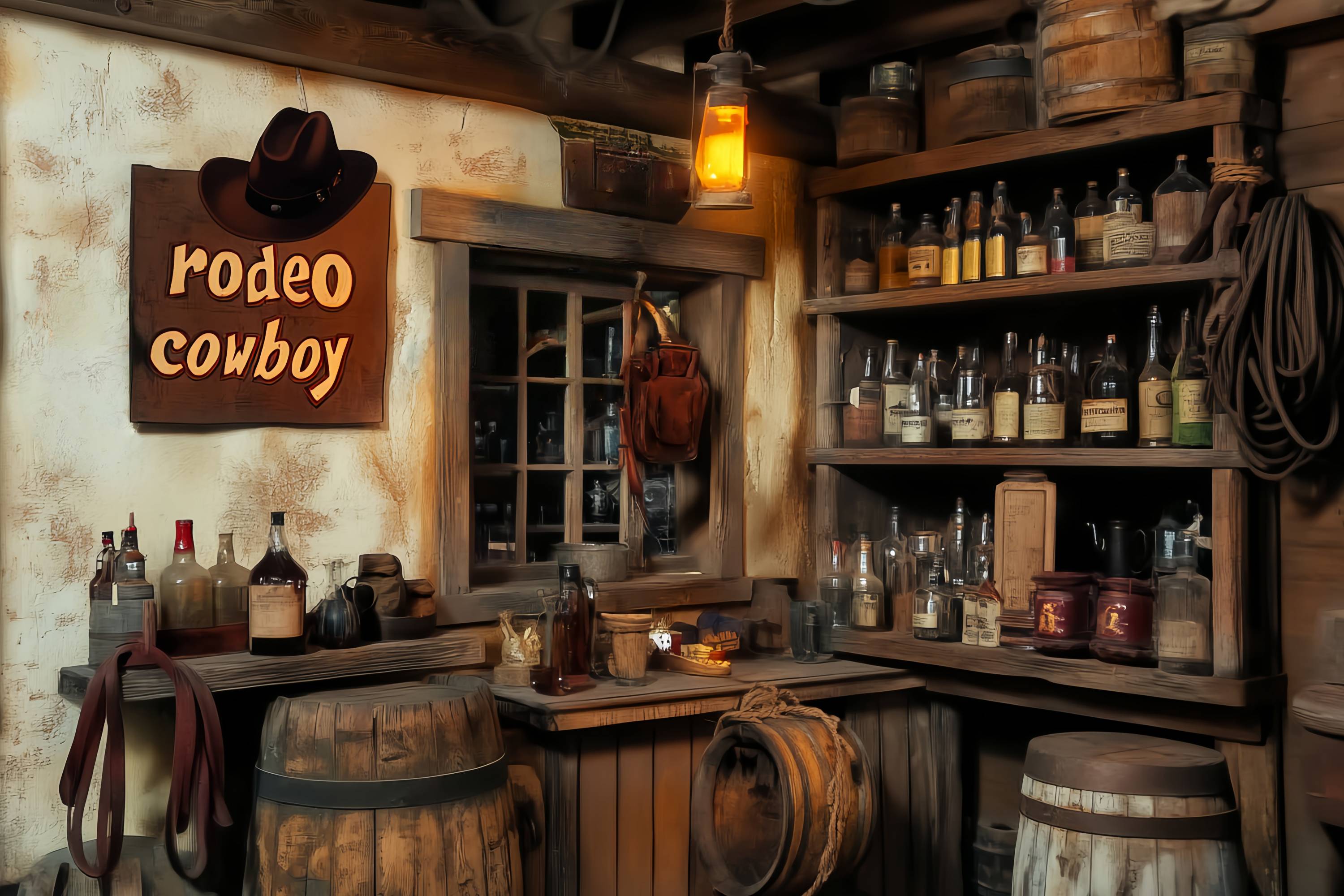 Fall Photo Backdrop Vintage Saloon Bottles Lantern Cowboy Backdrop UK LXX58-193