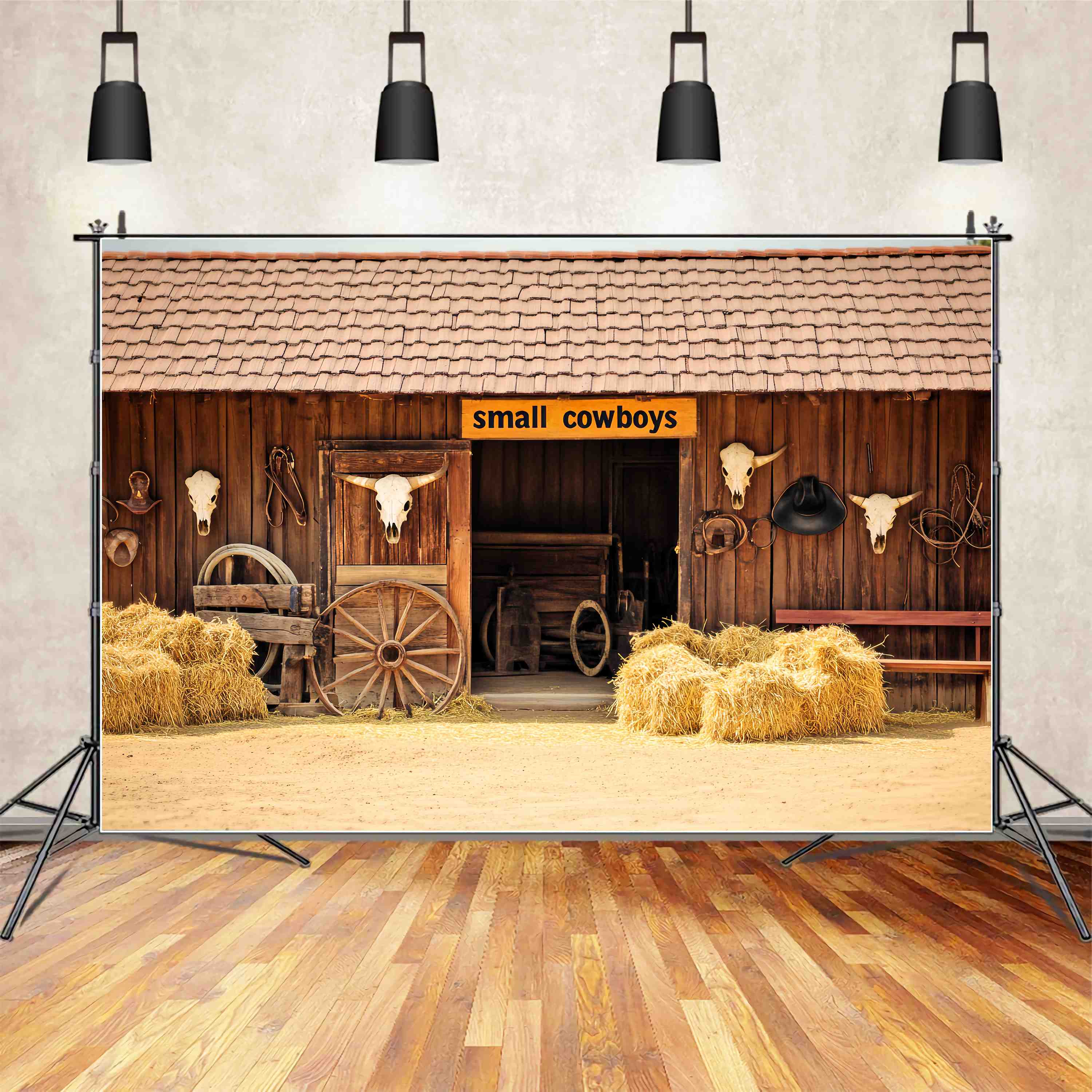 Fall Backdrops for Photography Rustic Barn Hay Bales Cowboy Backdrop UK LXX58-195