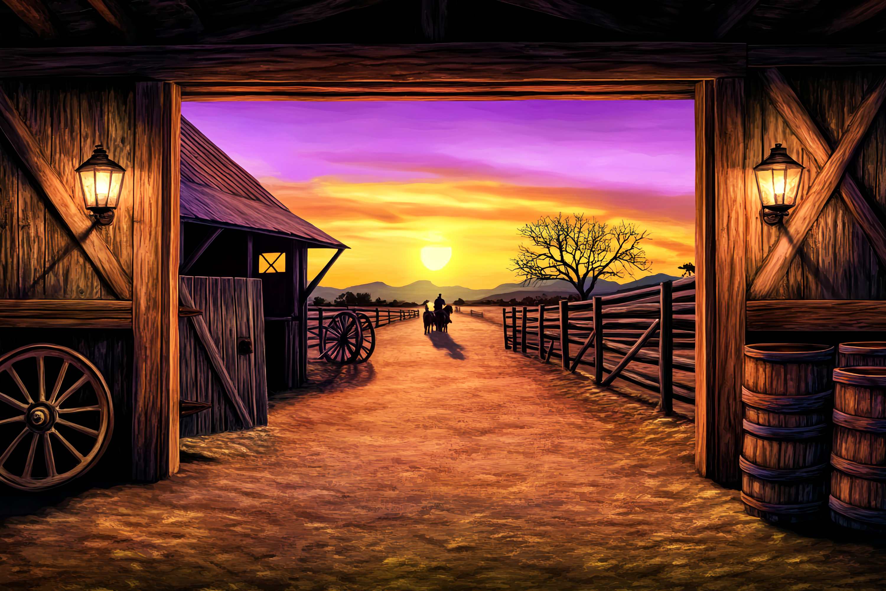 Fall Backdrop Ideas Sunset Ranch Barn View Western Backdrop UK LXX58-199