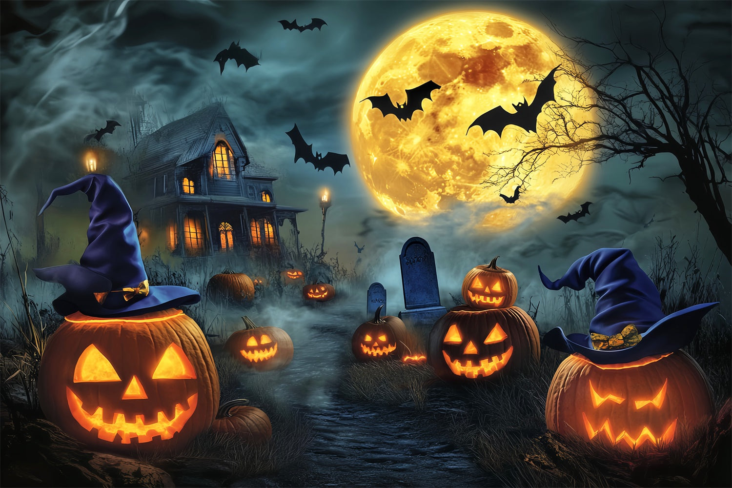 Halloween Photography Backdrop Witch Hat Pumpkin Backdrop UK LXX58-19
