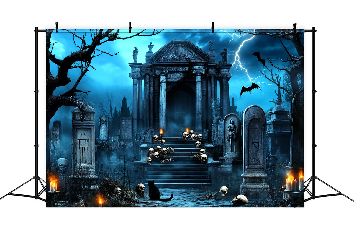 Halloween Graveyard Backdrop Lightning Skull Crypt Backdrop UK LXX58-20
