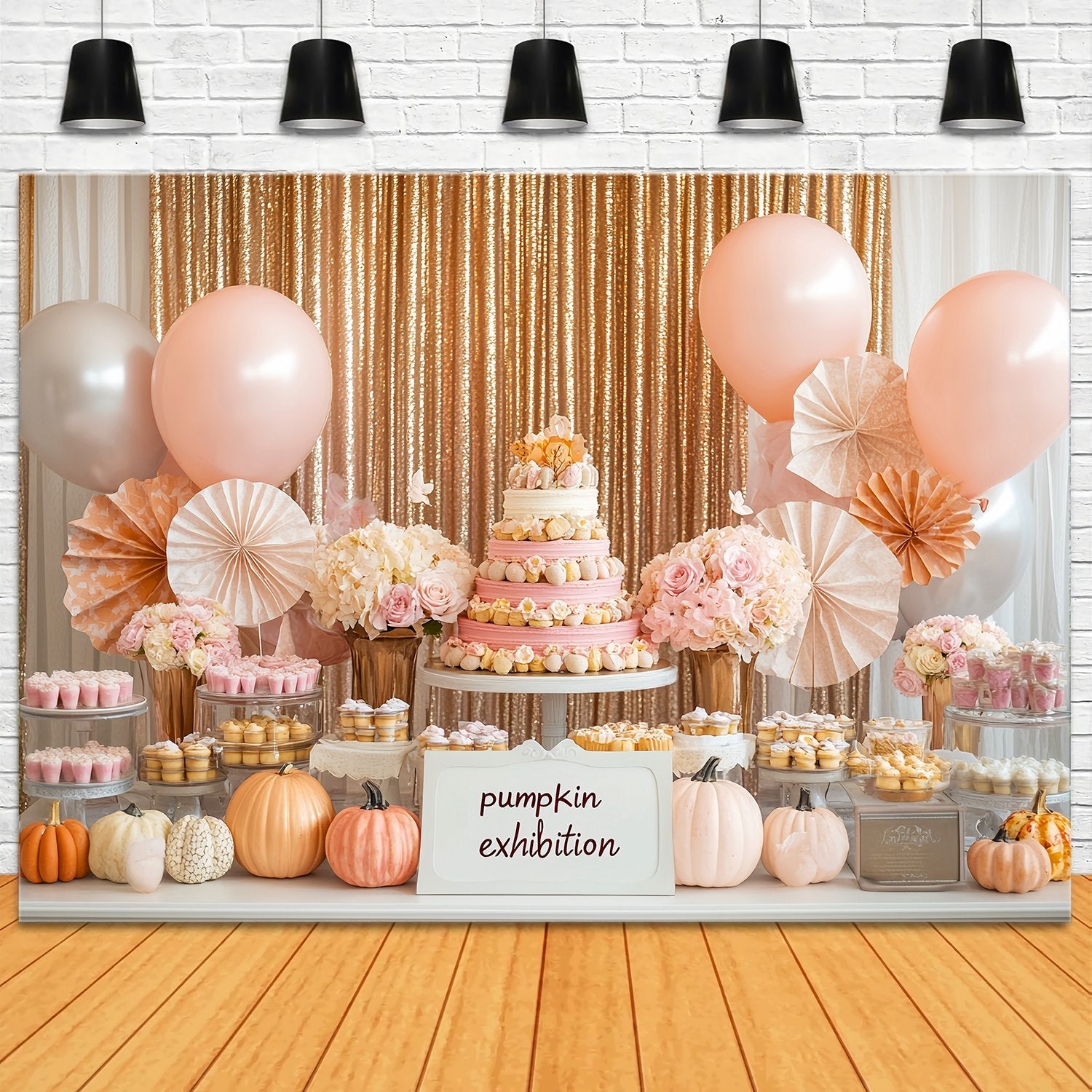 Autumn Backdrops Pink Dessert Table Pumpkin Accents Cake Smash Backdrop UK LXX58-212