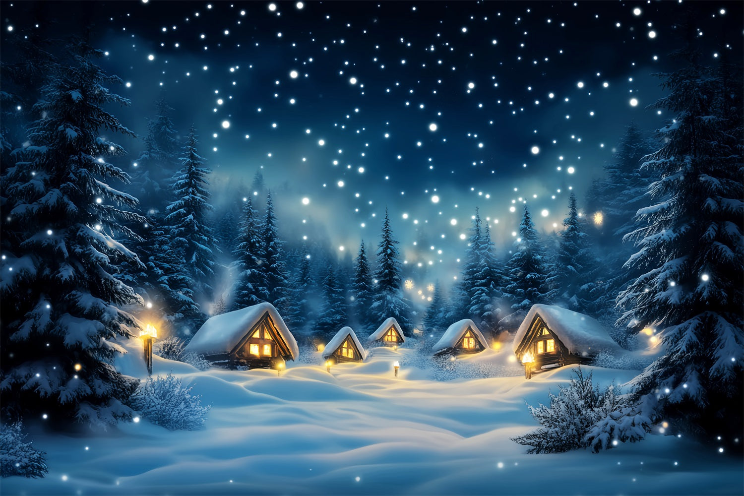 Winter Sky Backdrop Snowy Cabin Forest Night Winter Backdrop UK LXX58-216