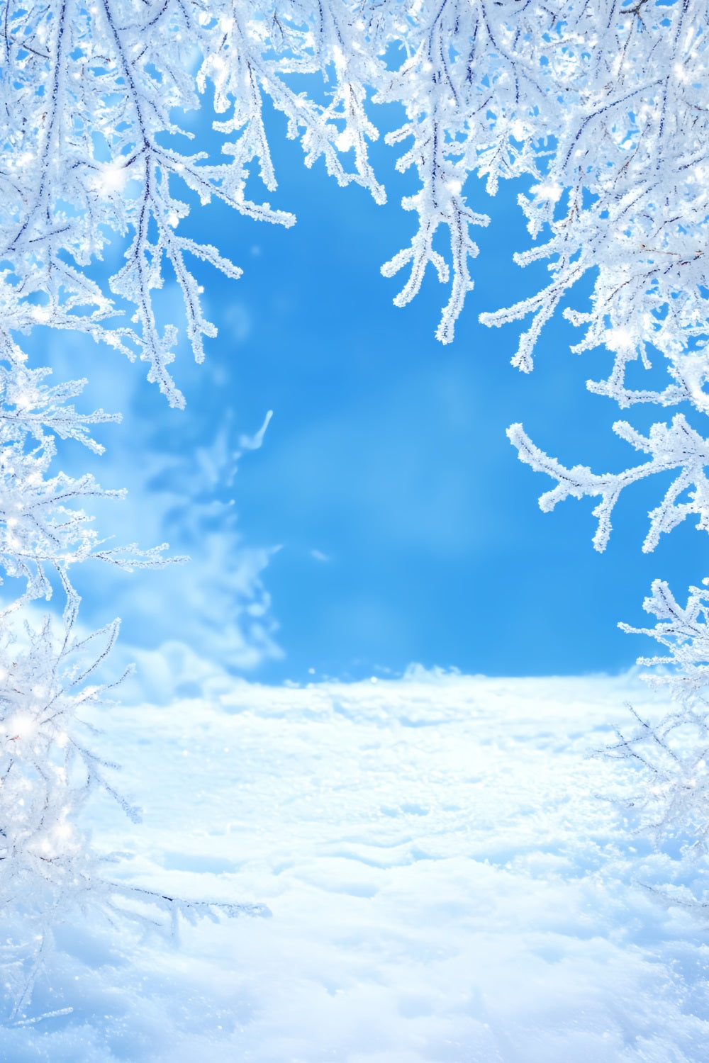 Winter Sky Backdrop Frosty Branches Blue Sky Winter Snow Backdrop UK LXX58-217