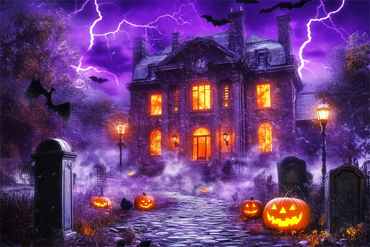 Haunted House Backdrop Haunted Lightning Manor Backdrop UK LXX58-21