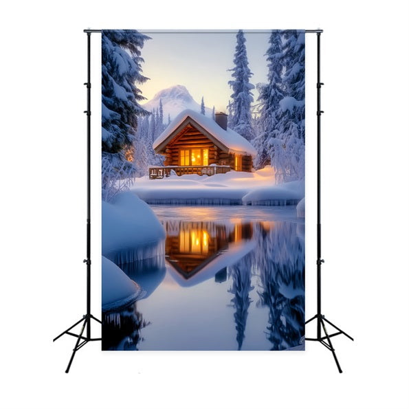 Winter Wonderland Backdrop Cozy Cabin Snow Reflection Winter Snow Backdrop UK LXX58-221