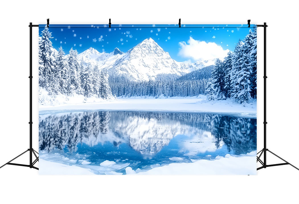 Winter Wonderland Backdrop Crystal Lake Alpine Reflection Winter Backdrops UK LXX58-227
