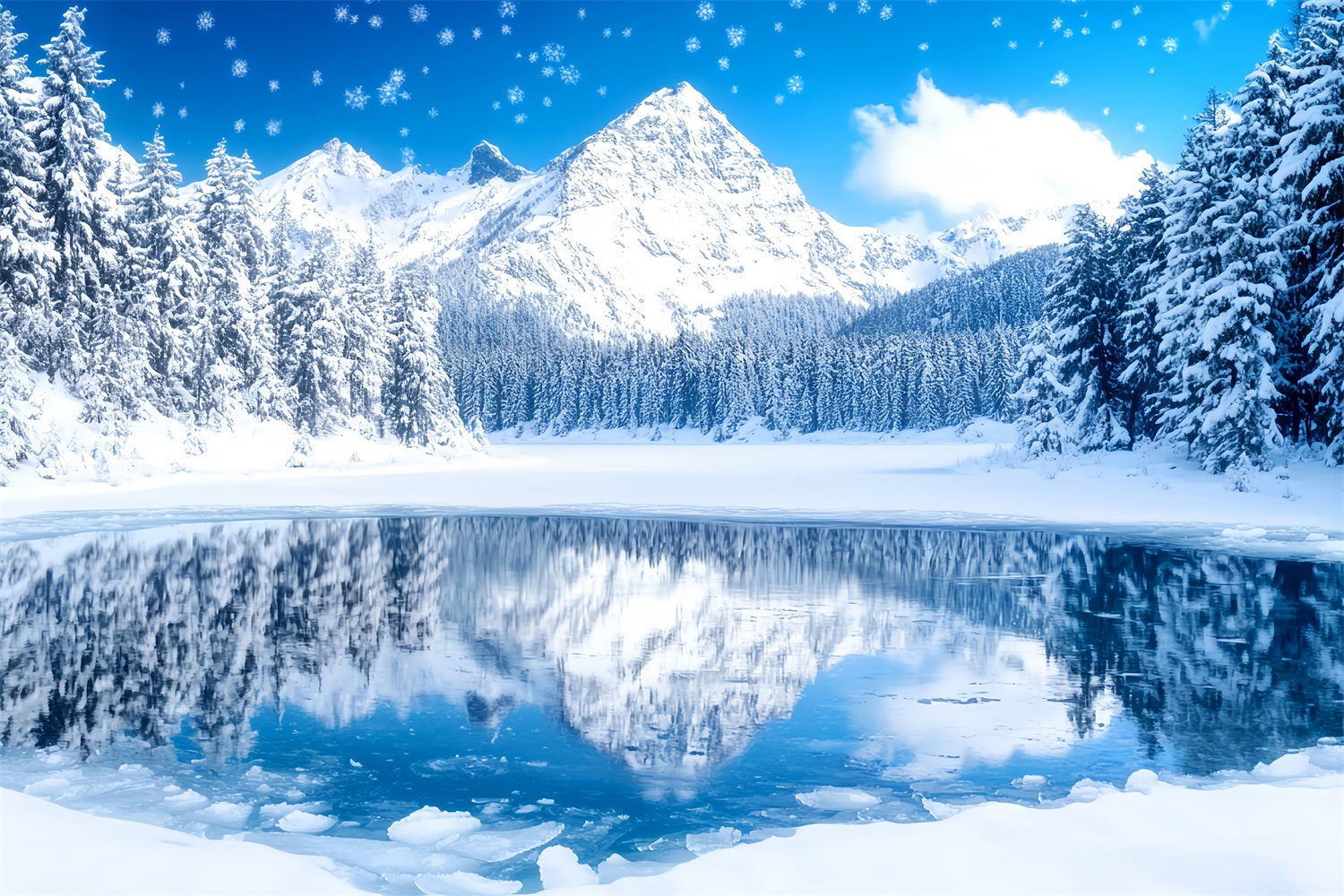 Winter Wonderland Backdrop Crystal Lake Alpine Reflection Winter Backdrops UK LXX58-227