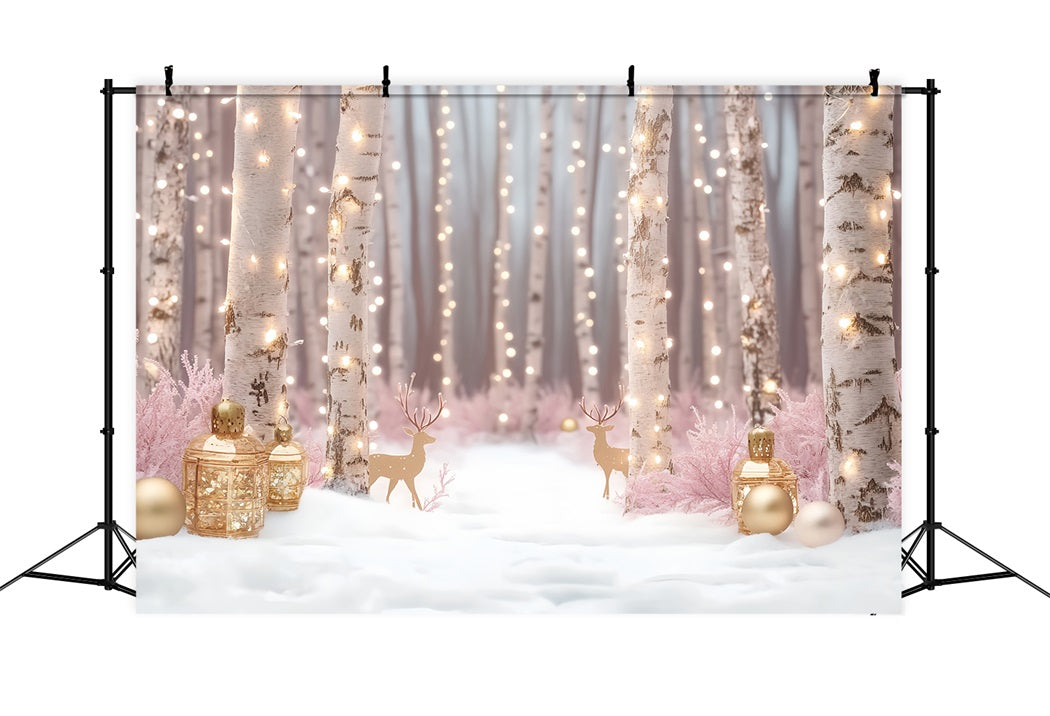 Winter Wonderland Backdrop Birch Forest Golden Lights Winter Photo Backdrop UK LXX58-229