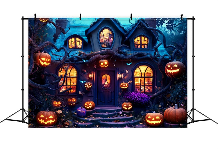 Garage Door Halloween Backdrop Smiling Pumpkins Vines Backdrop UK LXX58-23
