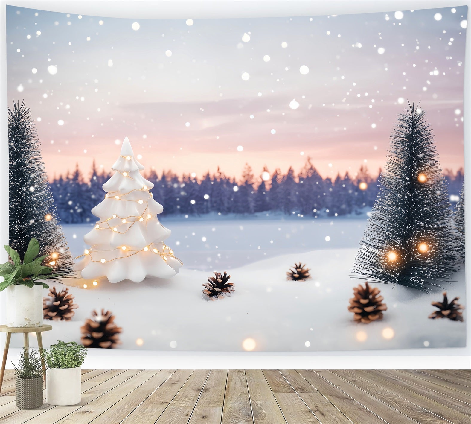 Winter Wonderland Backdrop Snowy Pines Ceramic Tree Winter Backdrop UK LXX58-230