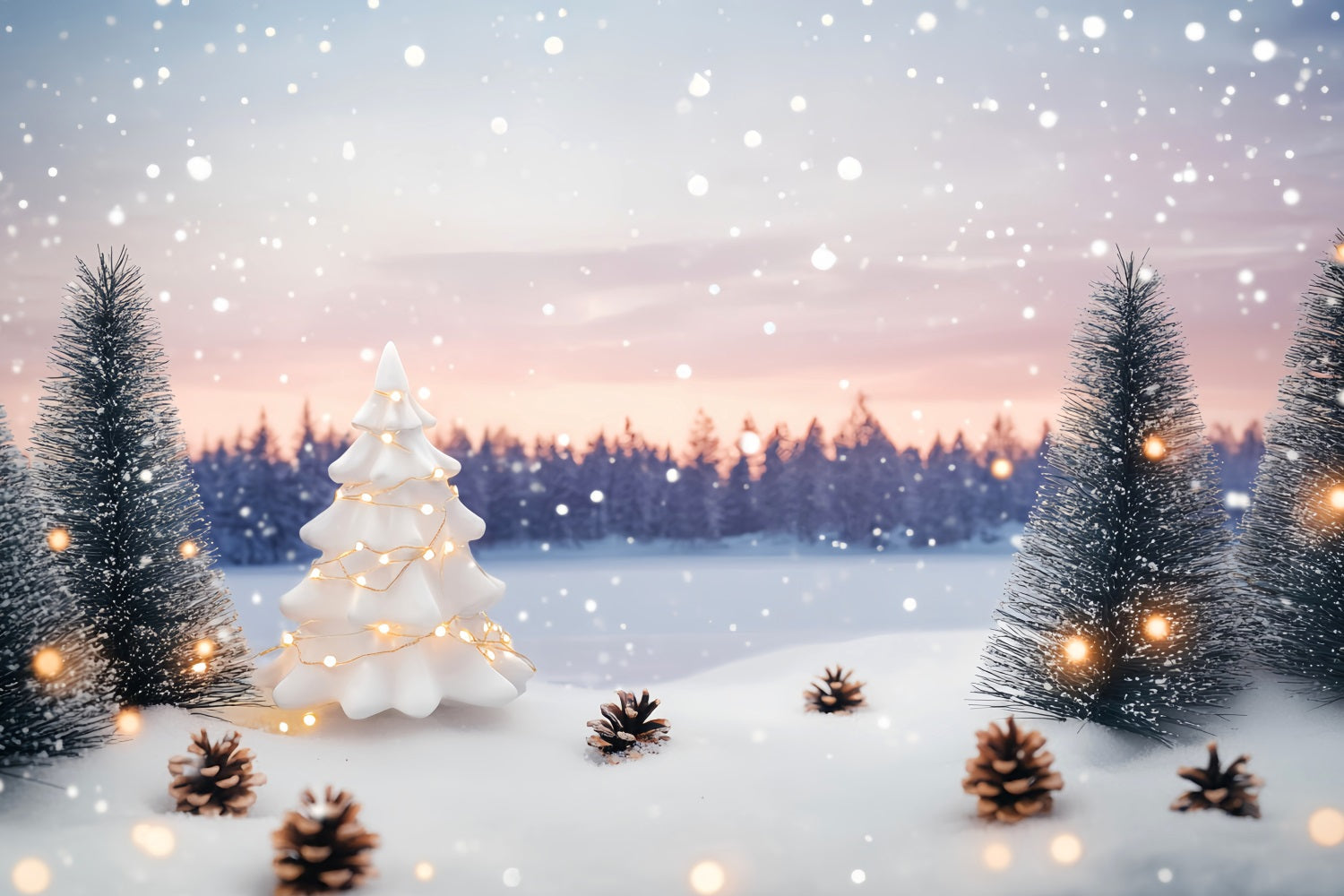 Winter Wonderland Backdrop Snowy Pines Ceramic Tree Winter Backdrop UK LXX58-230