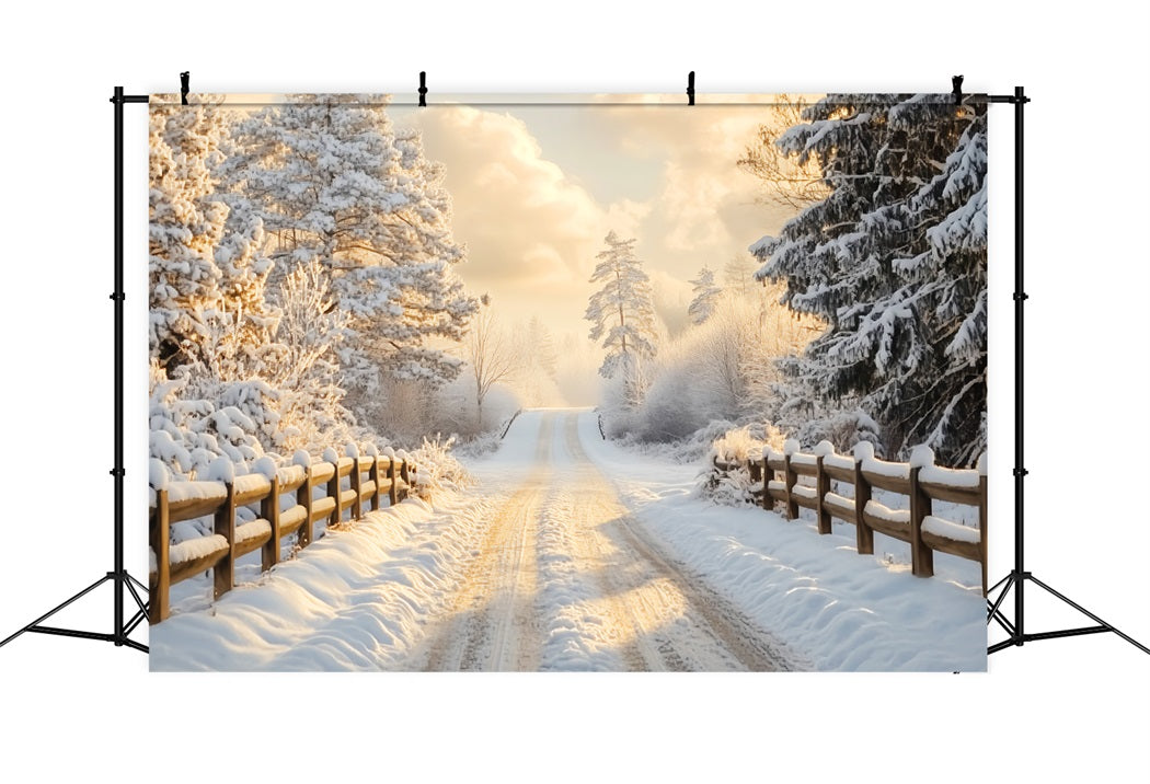 Winter Wonderland Backdrop Golden Sunrise Snowy Path Winter Scene Backdrop UK LXX58-232