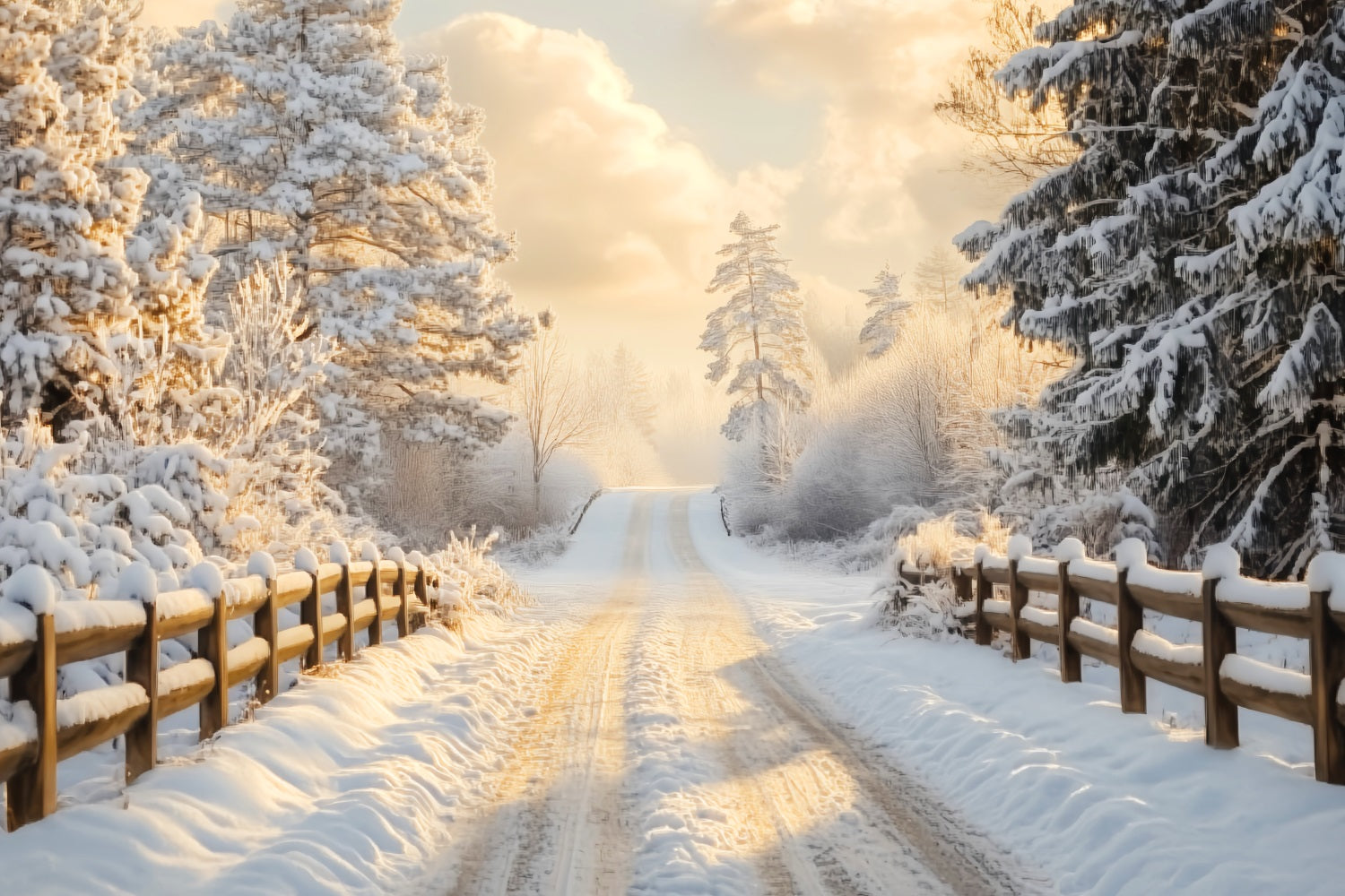 Winter Wonderland Backdrop Golden Sunrise Snowy Path Winter Scene Backdrop UK LXX58-232