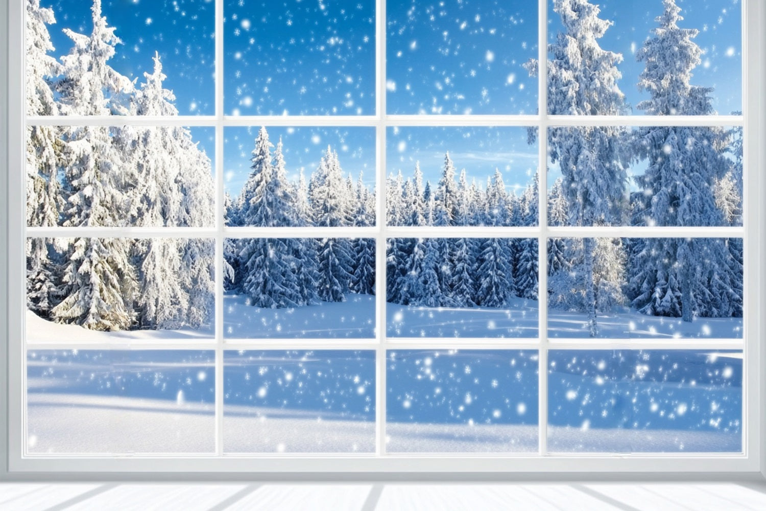 Winter Window Backdrop Falling Snow Pine Forest Winter Snow Backdrop UK LXX58-233