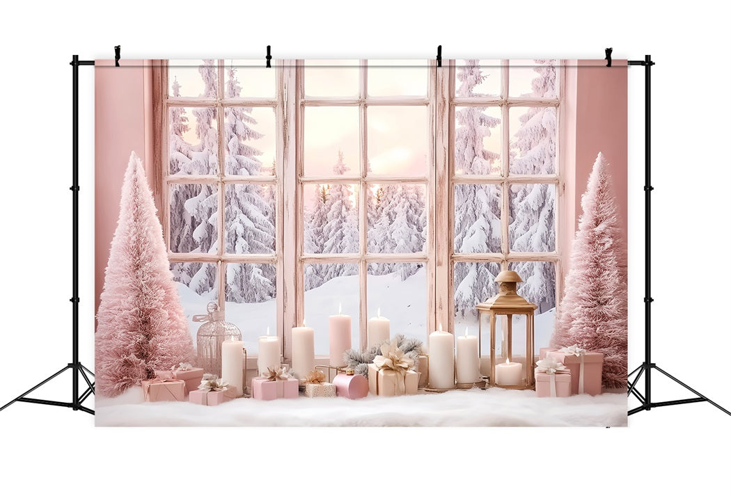 Winter Window Backdrop Pink Candlelight Frosted Window Winter Backdrop UK LXX58-234