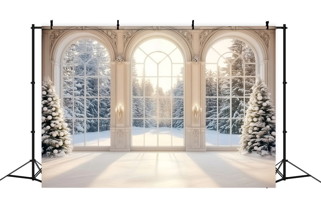 Winter Window Backdrop Snowy Winter Forest Trees Winter Photo Backdrop UK LXX58-235