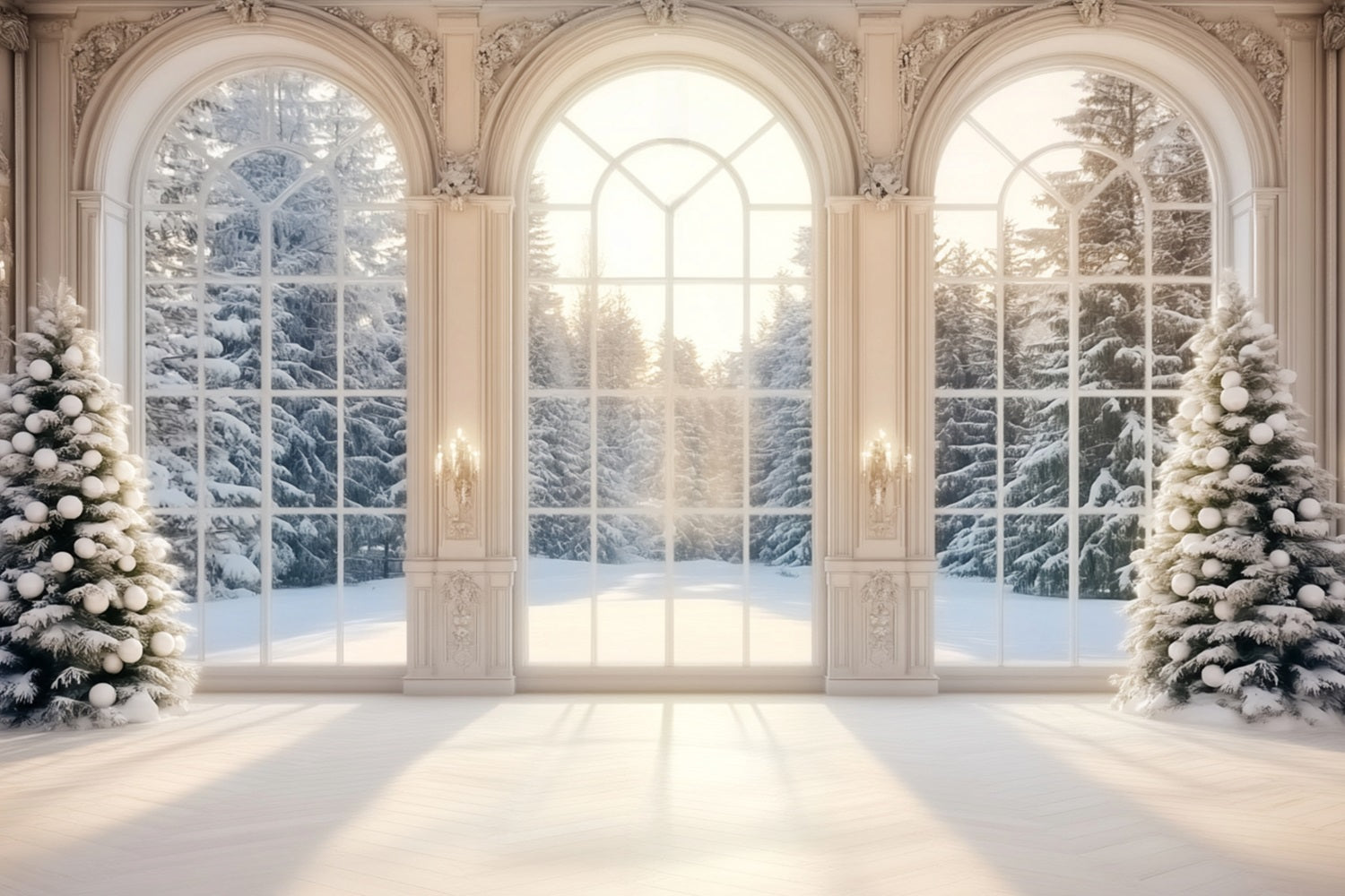 Winter Window Backdrop Snowy Winter Forest Trees Winter Photo Backdrop UK LXX58-235