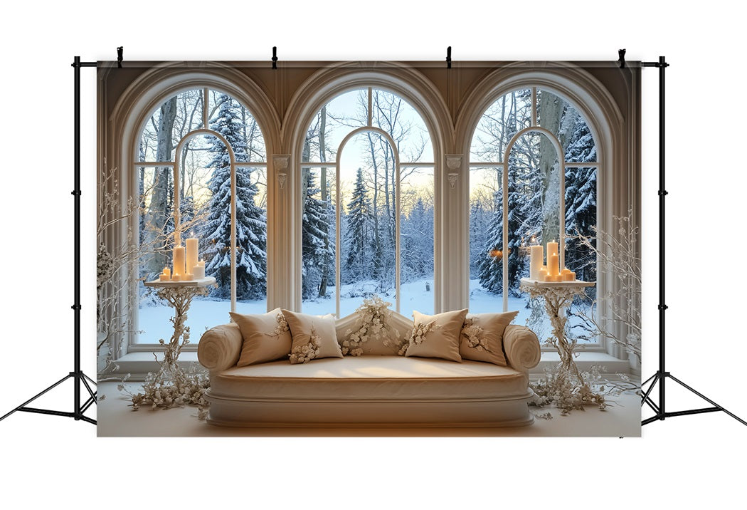 Winter Window Backdrop Golden Candlelight Snowy Window Winter Backdrops UK LXX58-237