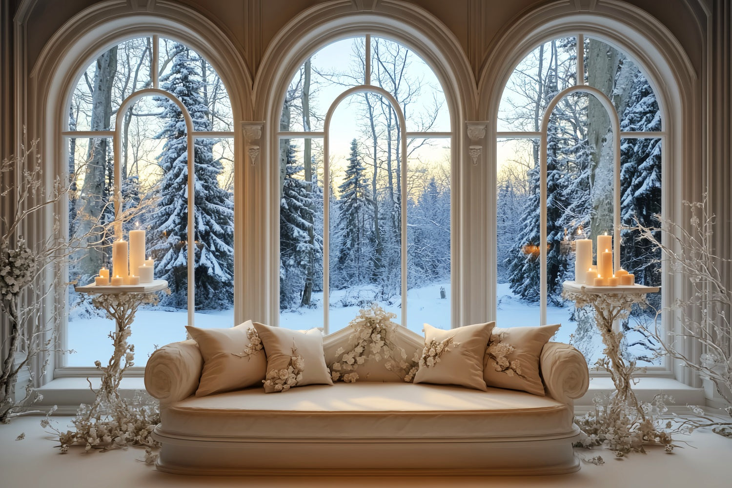 Winter Window Backdrop Golden Candlelight Snowy Window Winter Backdrops UK LXX58-237
