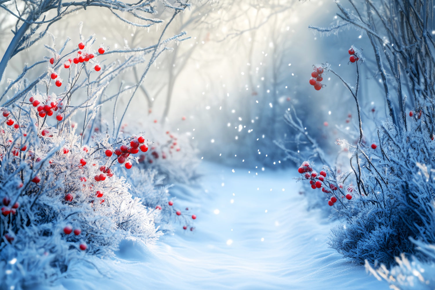 Forest Backdrop Frosted Path Red Winter Berries Winter Backdrop UK LXX58-238