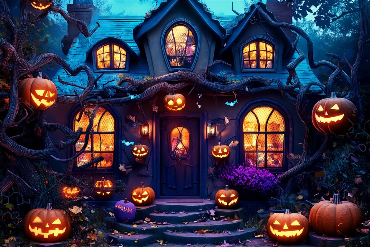 Garage Door Halloween Backdrop Smiling Pumpkins Vines Backdrop UK LXX58-23