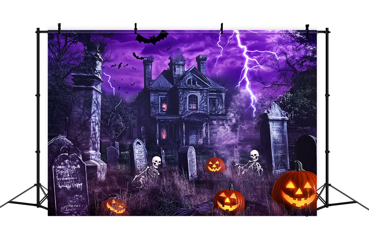 Halloween Graveyard Backdrop Purple Thunder Horror Backdrop UK LXX58-24