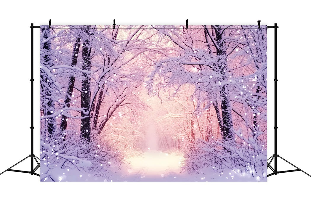 Forest Backdrop Pink Glow Snowy Forest Winter Snow Backdrop UK LXX58-240