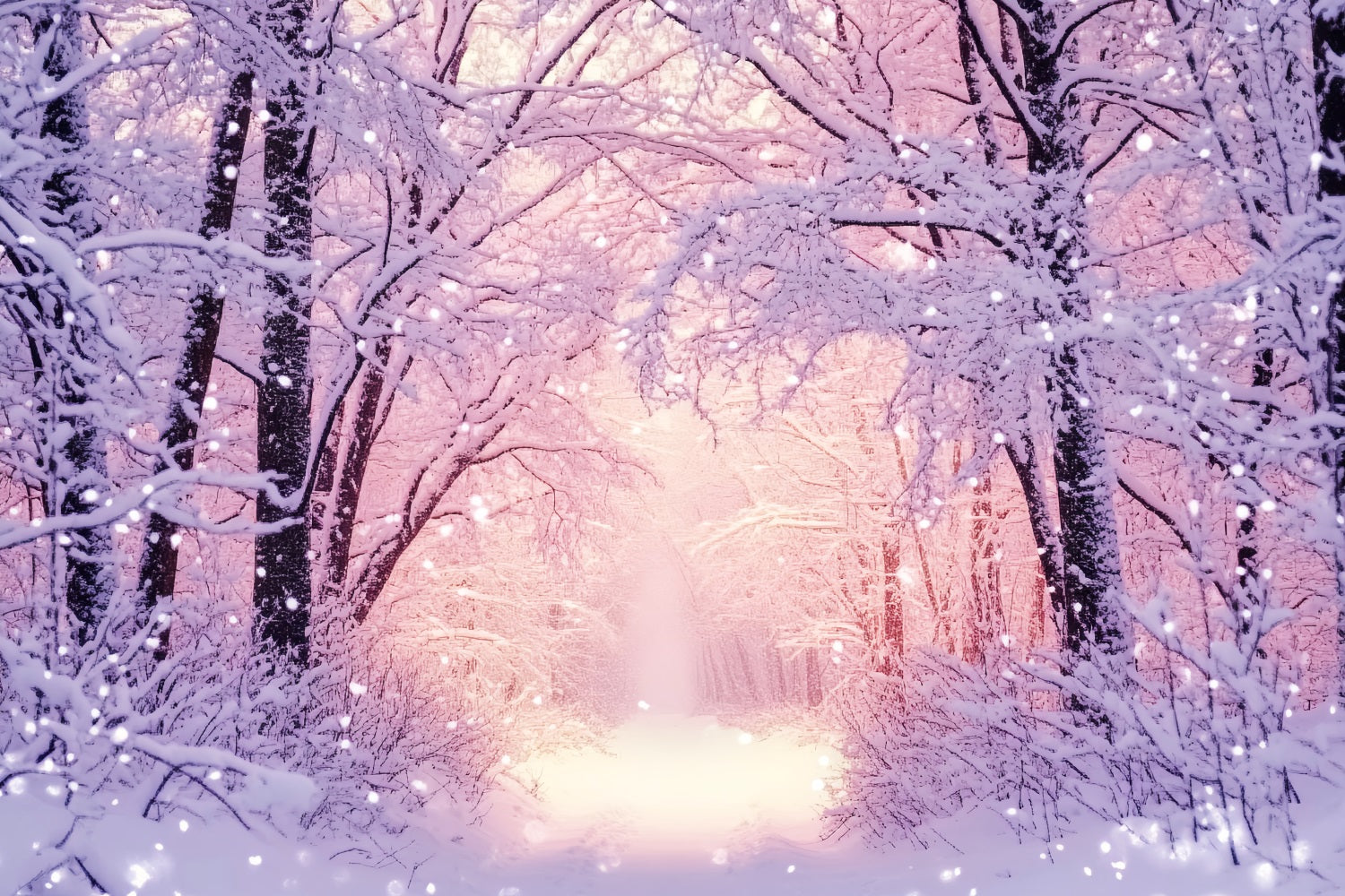 Forest Backdrop Pink Glow Snowy Forest Winter Snow Backdrop UK LXX58-240