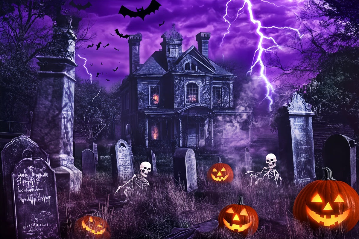 Halloween Graveyard Backdrop Purple Thunder Horror Backdrop UK LXX58-24