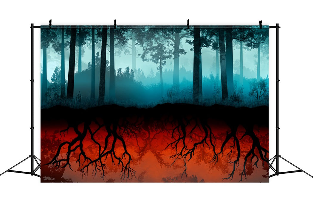 Spooky Forest Fiery Roots Dark Woodland Creepy Forest Backdrop UK LXX58-269